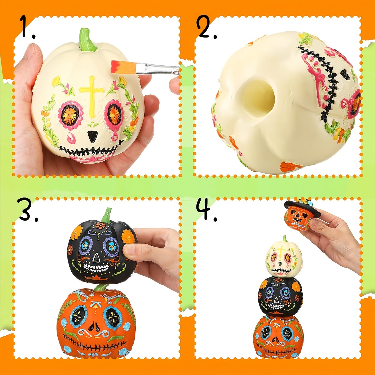 4pcs Halloween Decorations, Halloween Skull Pumpkin Statue Decorations, Pumpkin Halloween Decorations, Mexican Holiday Party Supplies
