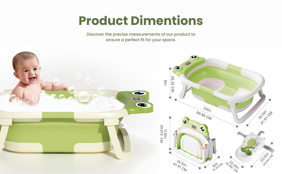 Collapsible Baby Bathtub , Foldable Baby Bath Tub With Soft Floating Cushion & Thermometer , Collapsible Portable Travel Baby Bath Tub With NoSlip Feets, Green