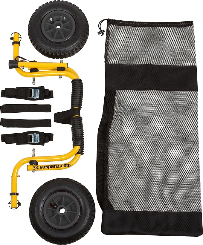 Suspenz Stowable Kayak Carrier Cart, SK Trailer Cart with Airless Wheels and Straps, Yellow, (22-1166)