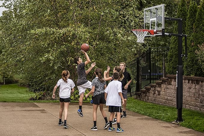 Silverback Height Adjustable In-Ground Basketball Hoop with Tempered Glass Backboard, Pro-Style Breakaway Rim & Backboard Pad
