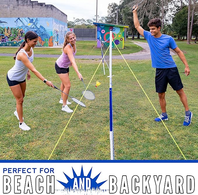 Franklin Sports Volleyball + Badminton Sets - Beach + Backyard Game Set - Volleyball, Pump, Badminton Rackets, Birdies, Net + Poles Included