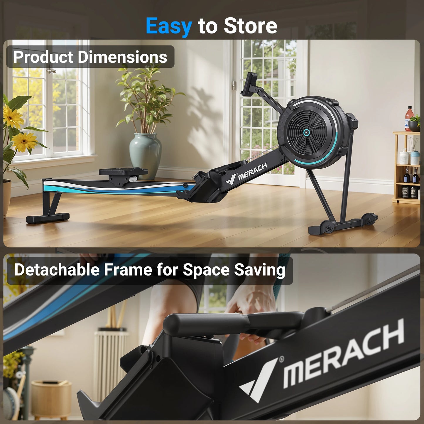 MERACH Rowing Machines R50 Home Adjustable Air Resistance Professional Rowing Machine Ergonomic Comfort Seat Performance Monitor