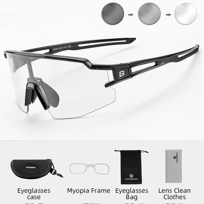 ROCKBROS Photochromic Bicycle Glasses UV400 Bike Goggles Glasses MTB Road Sports Eyewear Sunglasses Large Frame Cycling Glasses