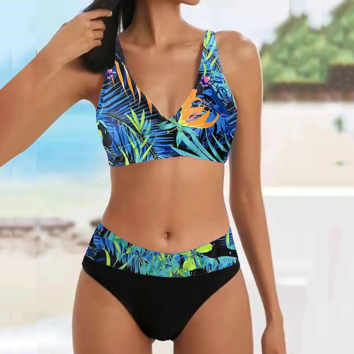 Swimwear For Women 2025 Plus Size Women Bikini Set Two Piece Swimsuit V Neck Bikini Swimwear High Waist Swimsuit 2025 Trend