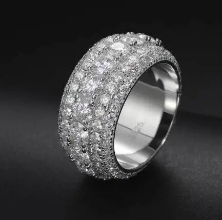 Luxury VVS1 3 Row 11mm Width Moissanite Ring In S925 Silver Ring Hip Hop Jewelry Pave Setting With Certificate Fine Jewlery Gift