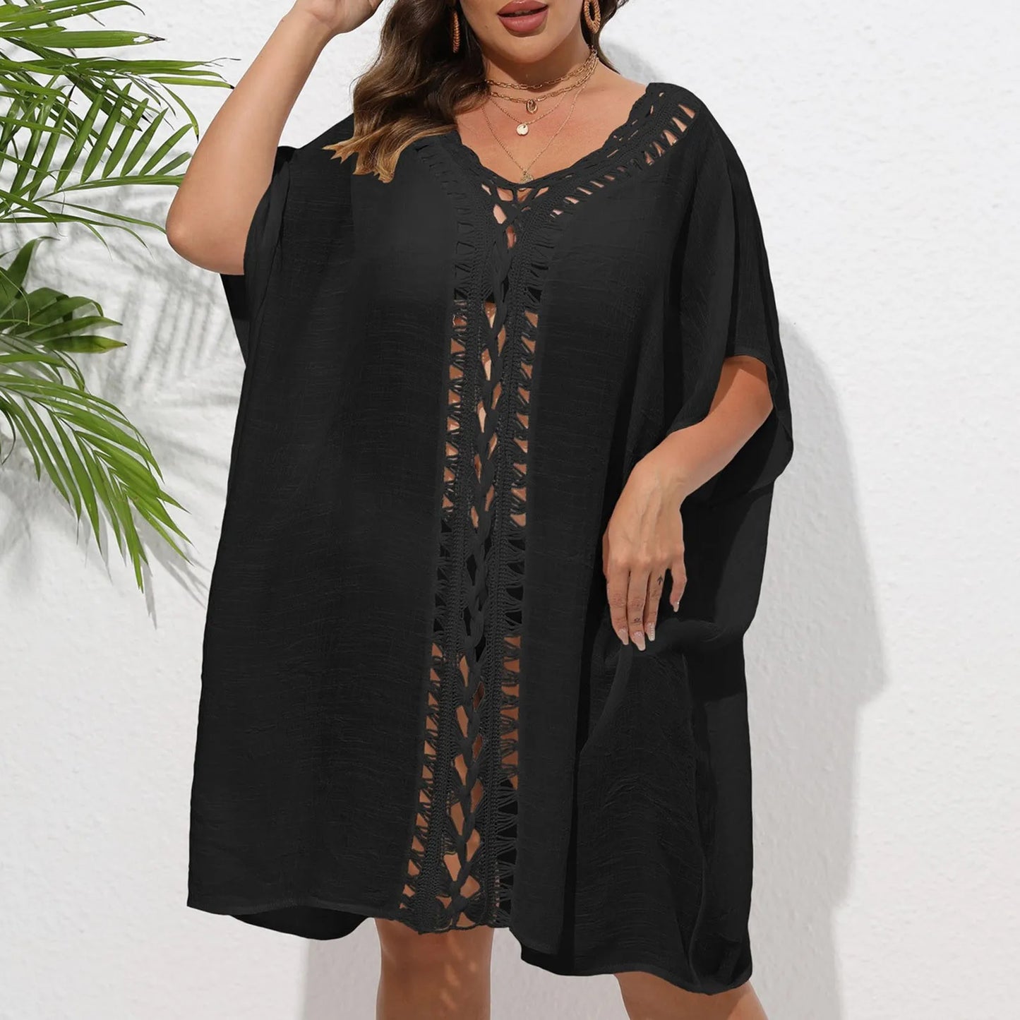 New Hole Beach Cover Ups For Swimwear Women Summer Beach Outfits Sundress Sexy Hollow Out Pink Swim Wear See Through Split Tunic