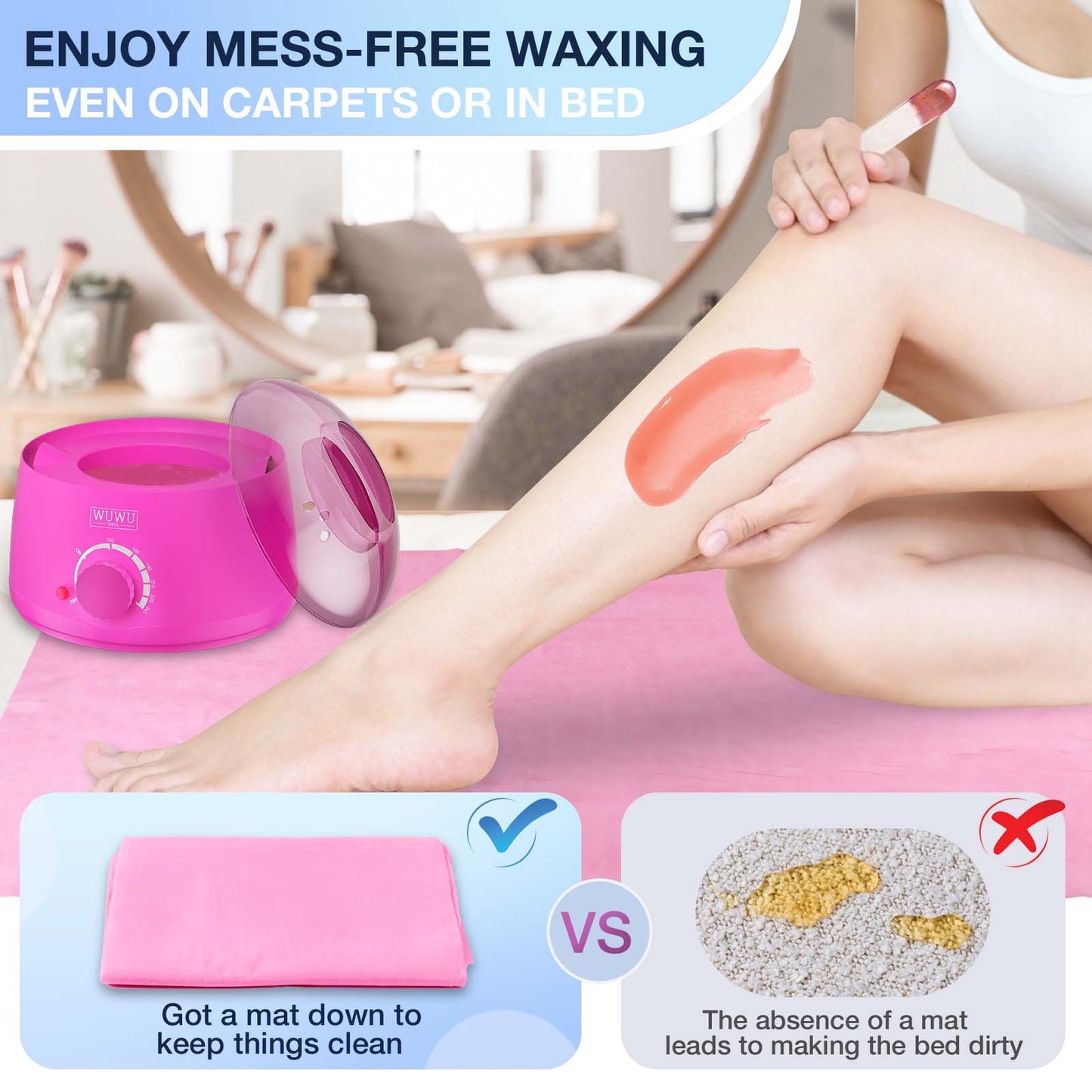 Waxing Kit WUWUVISTA 69 Items Hair Removal Wax Kit With Wax Warmer Waxing Beads For Face, Brazilian, Full Body, Bikini, Sensitiive Skin Skin Suitable For Plugs Of American, European Specification