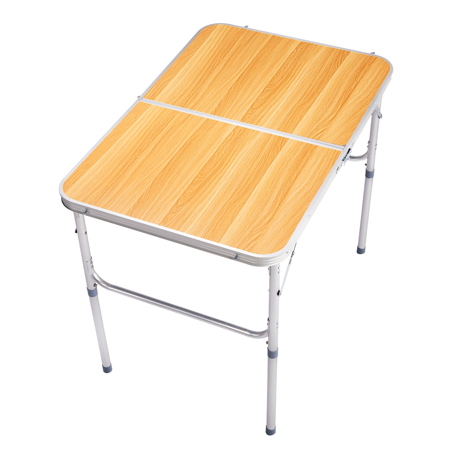 3ft Wood Grain Outdoor Folding Table Aluminum Alloy Rectangular 50kg Two Fold Tabletop