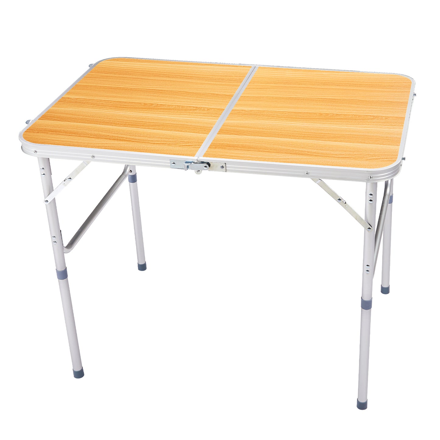 3ft Wood Grain Outdoor Folding Table Aluminum Alloy Rectangular 50kg Two Fold Tabletop