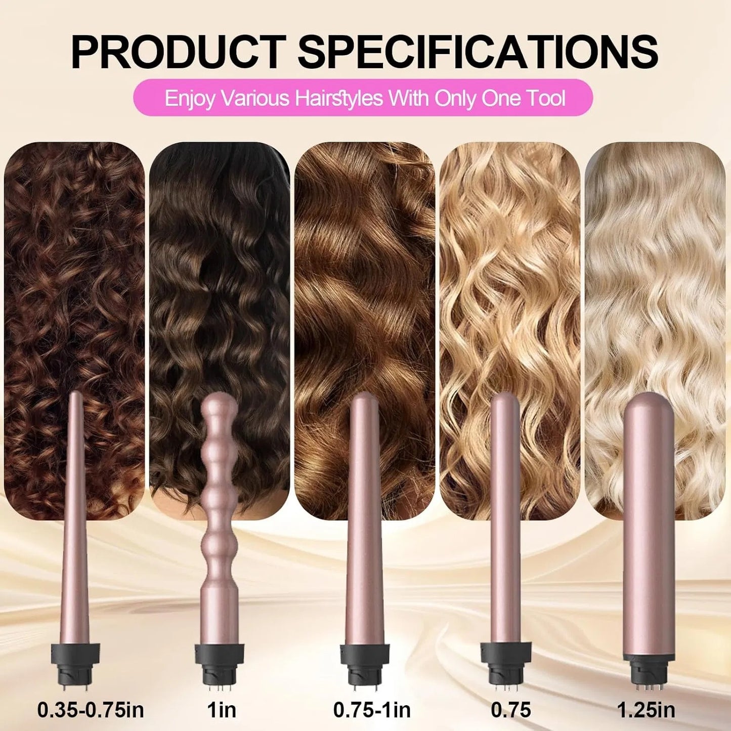 5-in-1 Curling Iron Set, Curling Wand Set With LCD Digital Display And Interchangeable 5 Curling Irons For All Hair Types - Black