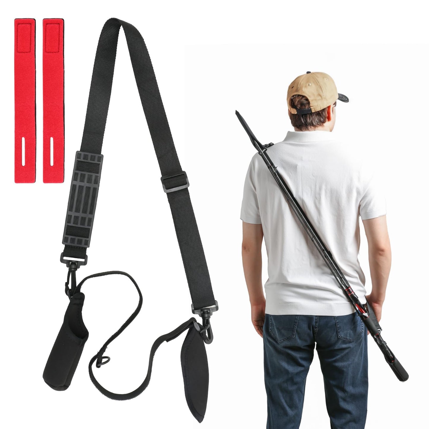 QINGYU Fishing Rod Carrier Strap,Fishing Rod Holder Shoulder Sling,Wearable Fishing Rod Holder,portable fishing rod sling, adjustable length fishing rod sling Suitable for rods from 30-55 inches