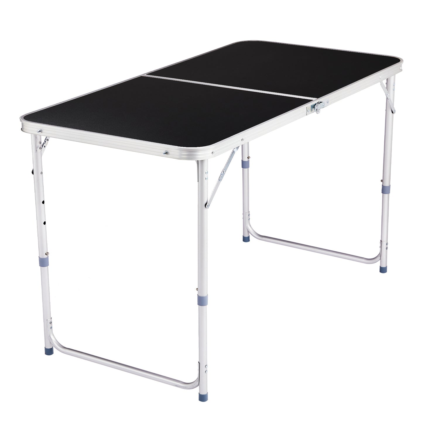 4ft Black Outdoor Folding Table Aluminum Alloy Rectangular 50kg Two Fold Tabletop
