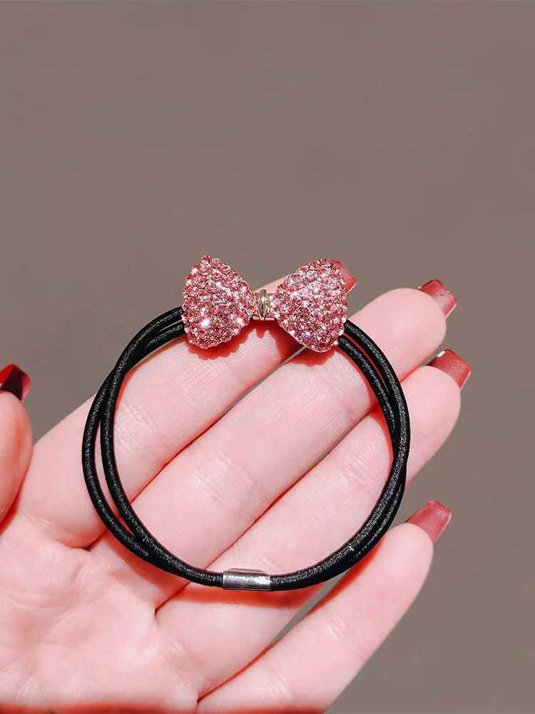 2PCS Temperament Water Diamond Butterfly Bow Hair Rope