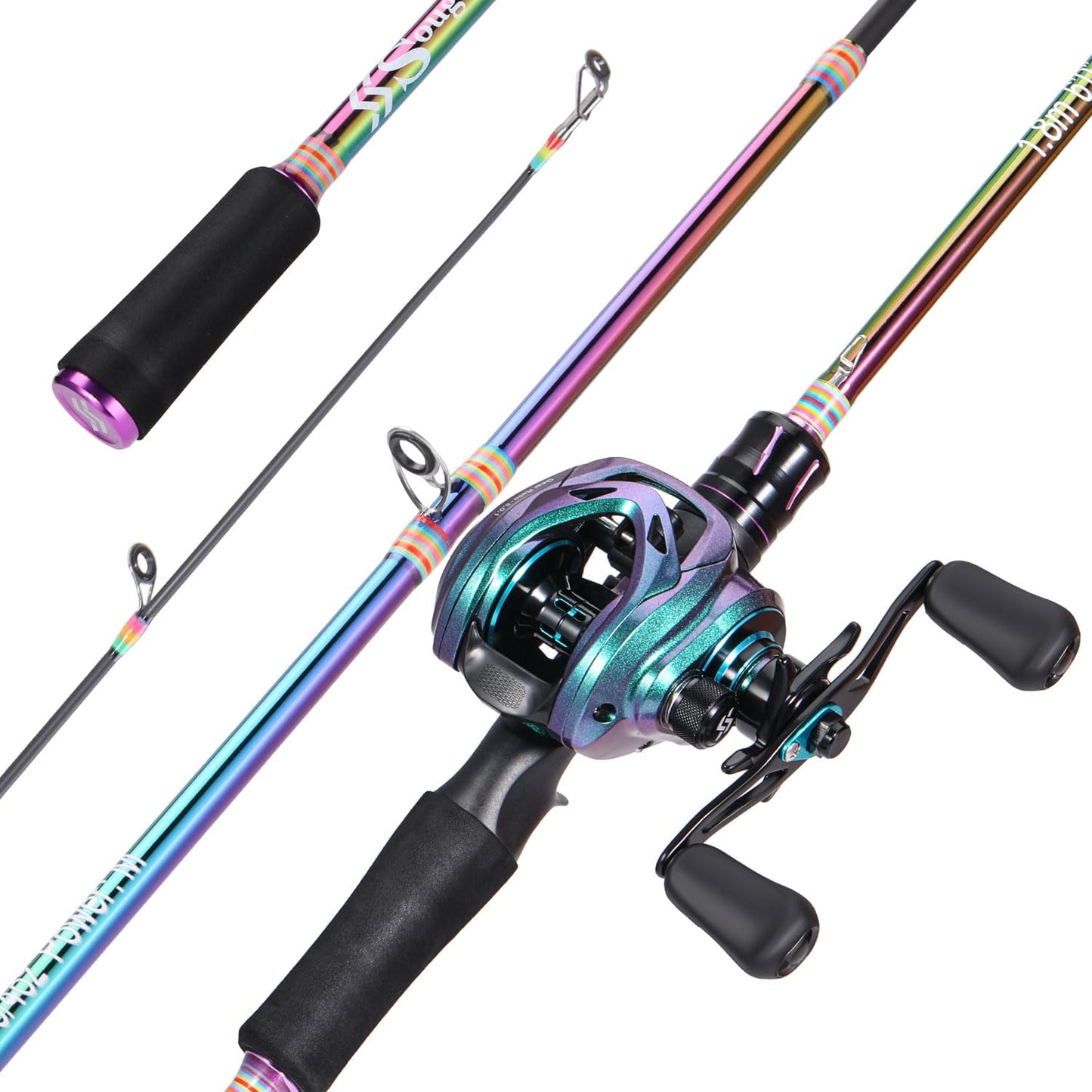 Souagyilang BaitCasting Fishing Rod Reel Combo2 Pieces Medium Heavy Pole with Super Smooth Casting Gear Baitcster Combo (5.9ft Right Hand)