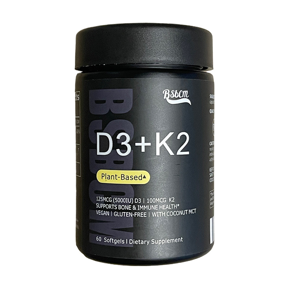 Vitamin D3 K2 With Coconut Oil Plant Based Vitamin K2 MK7 Vegan D3 5000iu Vegan Certified, Soy Gluten Free - 60 Count Softgels