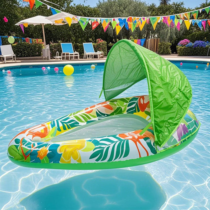 1pc Thick Large Swimming Pool Float With Cup Holder And Sunshade, Essential For Pool Parties And Beaches, Comes With A Manual Air Pump