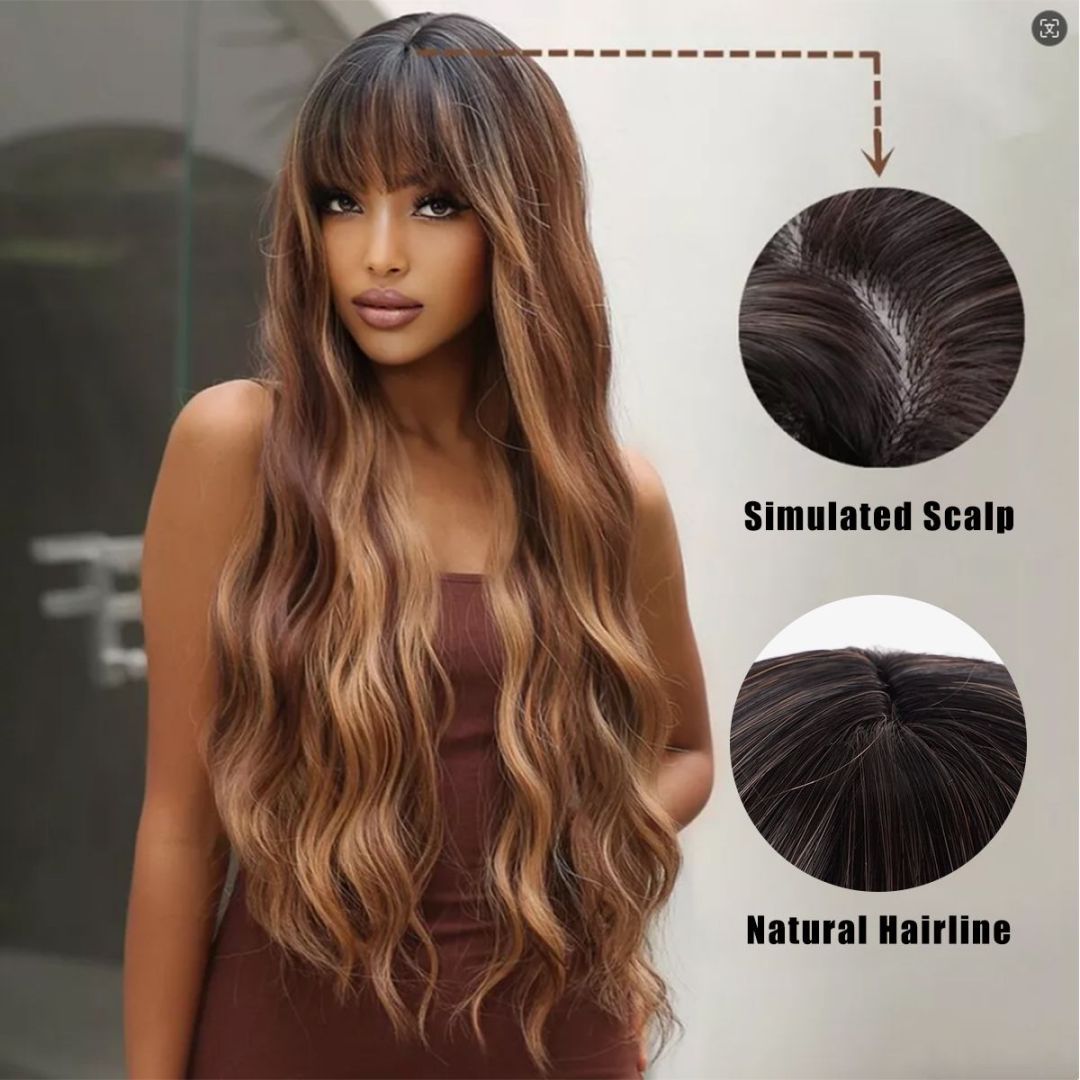 bald beautiful woman long hair hair loss confidence - black Blondie wig