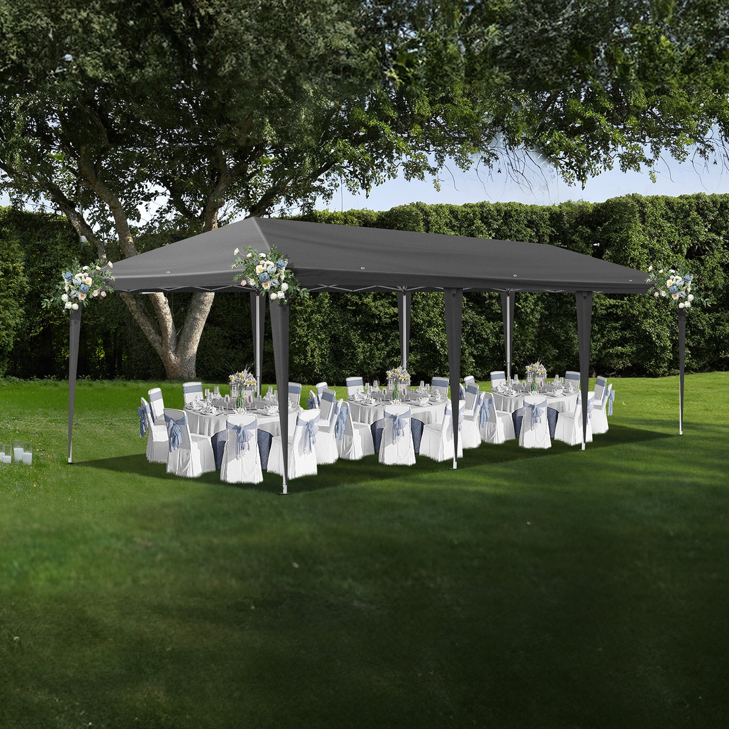 10x30ft Dark Grey, No Fence, Folding Shed Oxford Cloth White Spray Plastic Frame With 8 Sandbags With Tug Bag