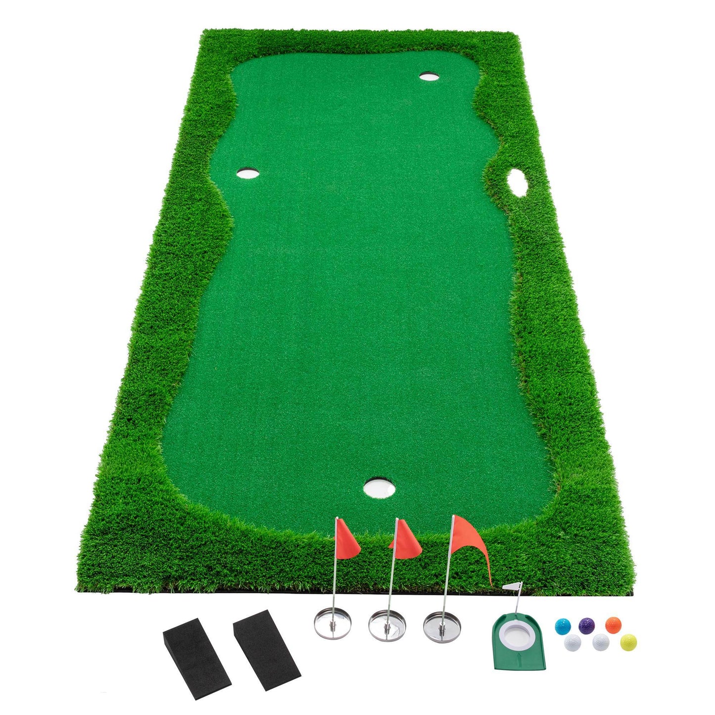12x5 FT Golf Putting Green, Golf Training Mat With High-quality Turf, 3 Holes, 3 Flags And Cups For Indoor Outdoor
