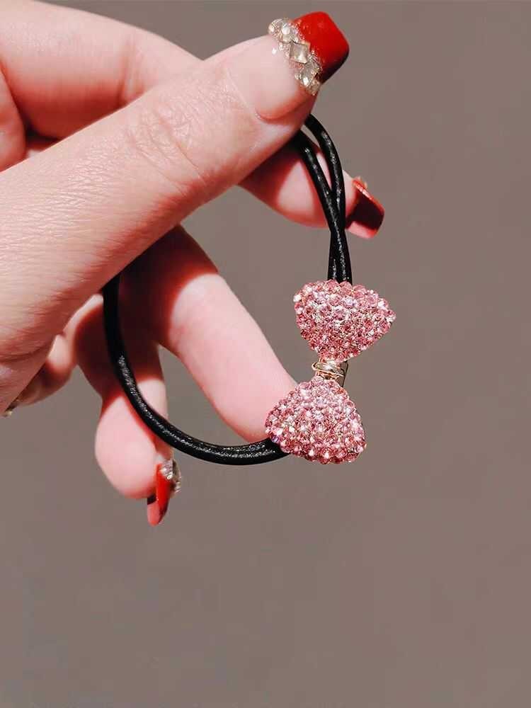 2PCS Temperament Water Diamond Butterfly Bow Hair Rope