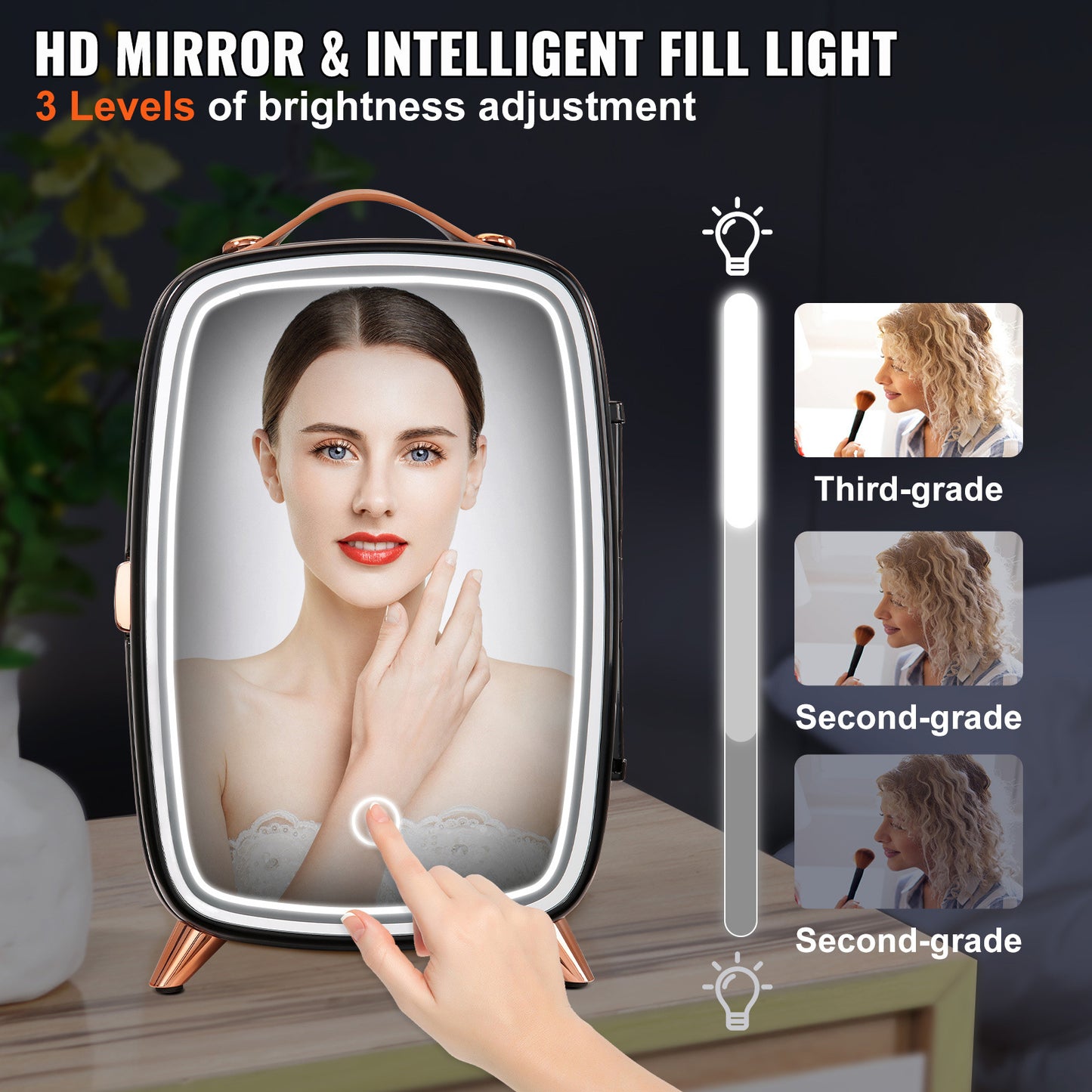 Vevor Mini Fridge, 6L Skincare Fridge With LED Light And HD Mirror, AC DC Makeup Fridges For Skin Care, Cosmetic Storage, Chill Face Mask Drink, Small Refrigerator For Bedroom Dorm Desktop, Black