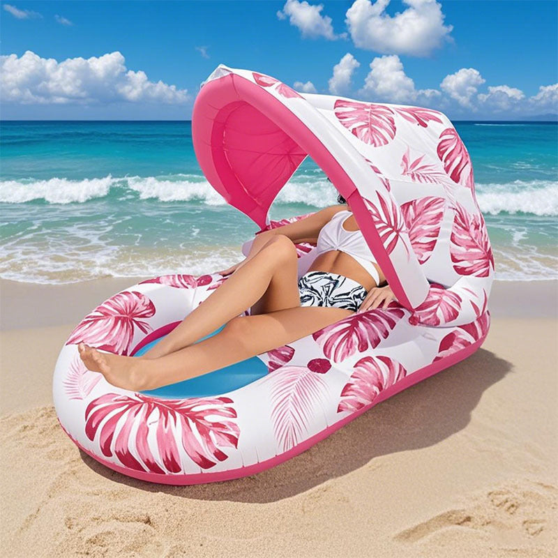 1pc Thick Large Swimming Pool Float With Cup Holder And Sunshade, Essential For Pool Parties And Beaches, Comes With A Manual Air Pump