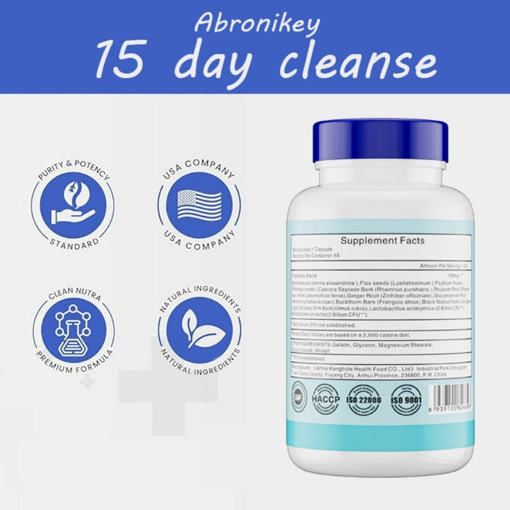 Abronikey 15 Day Purification - Intestinal And Colon Support Caffeine Free 1 Advanced Formula Containing Senna Leaves,rat Plumskin
