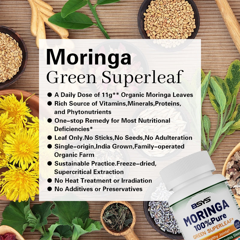 BSYS Moringa Capsules Antioxidant & Anti-Inflammatory Support Blood Sugar Health Aid Cholesterol Balance Formula Heart Wellness Support Immune Boost & Natural Defense Daily Superfood Suppl