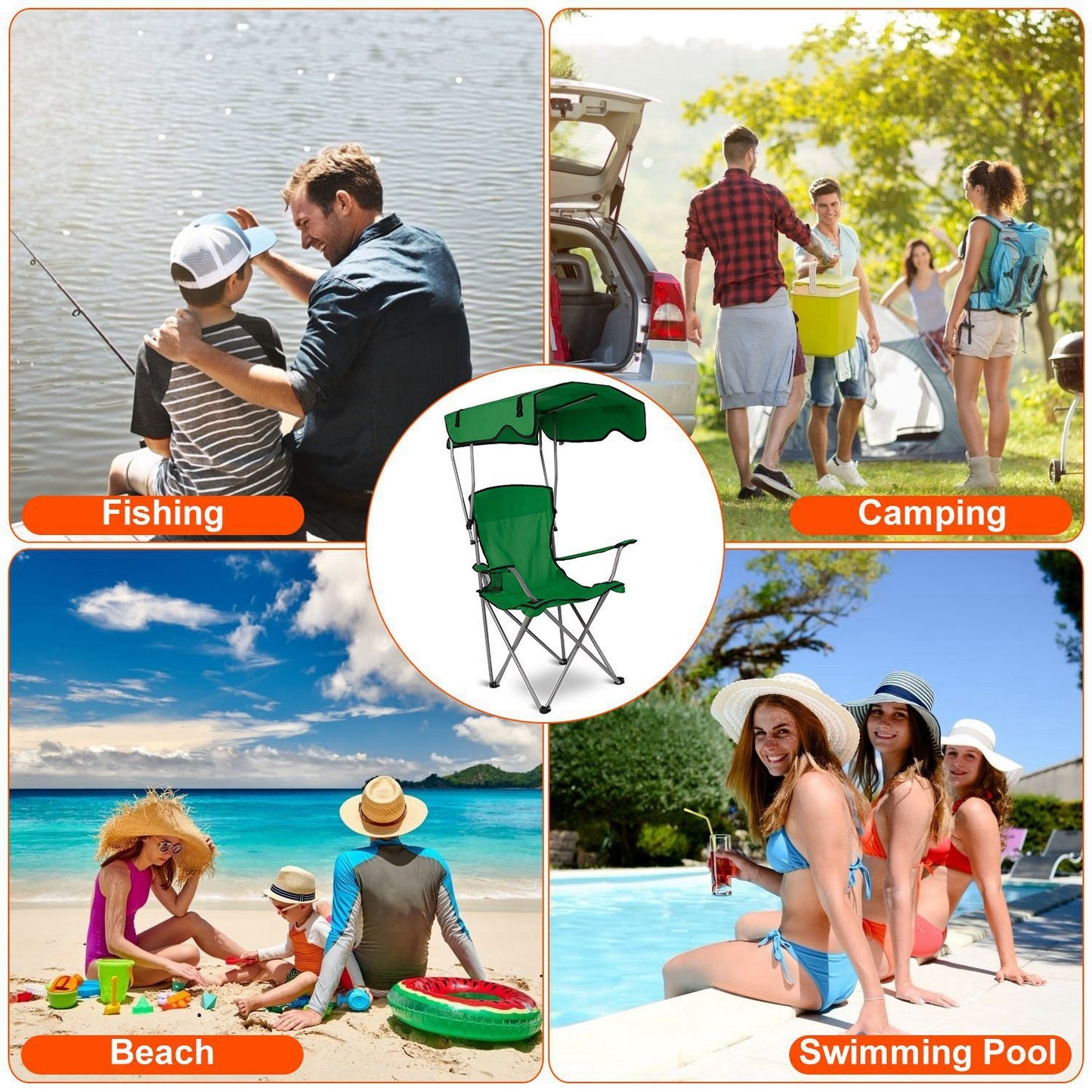 Camping Chair With Sunshade, Foldable Portable Rain Shelter Chair, Supports 330LBS, Banned On Walmart Platform