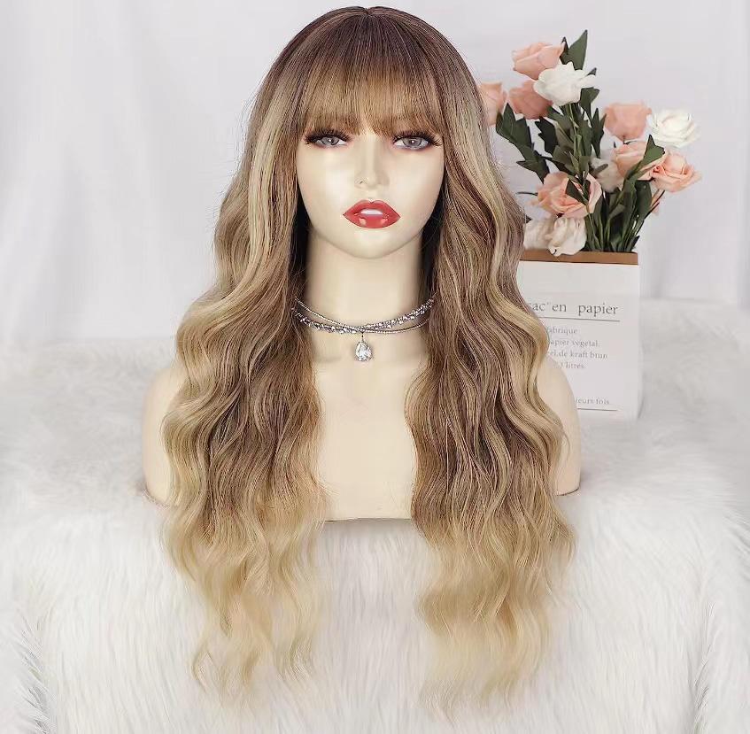 26 inch long ash blonde wig with bangs, natural wavy hair - perfect for everyday wear, middle part style bald women hair loss women
