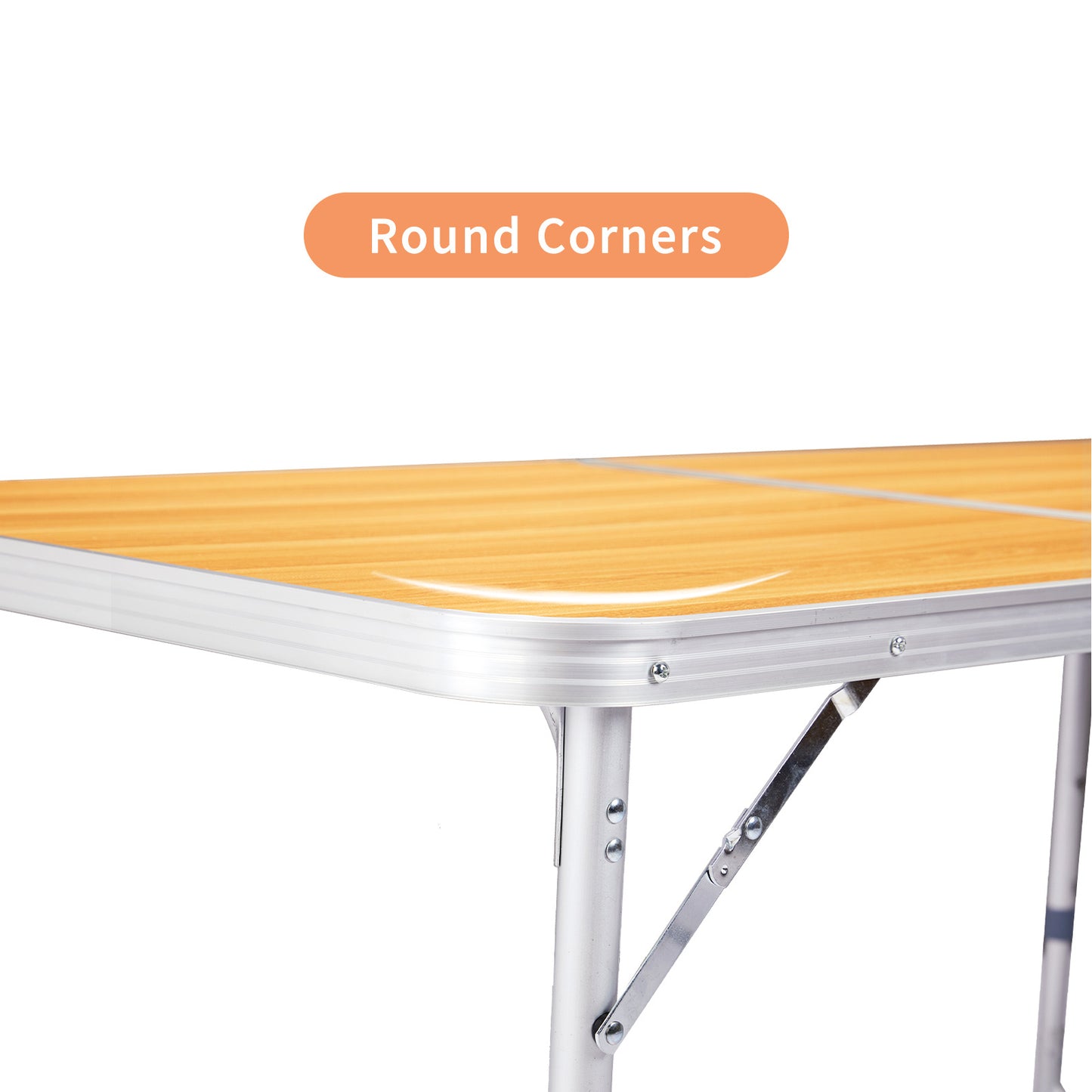 6ft Wood Grain Outdoor Folding Table Aluminum Alloy Rectangular 50kg Tri-fold Tabletop