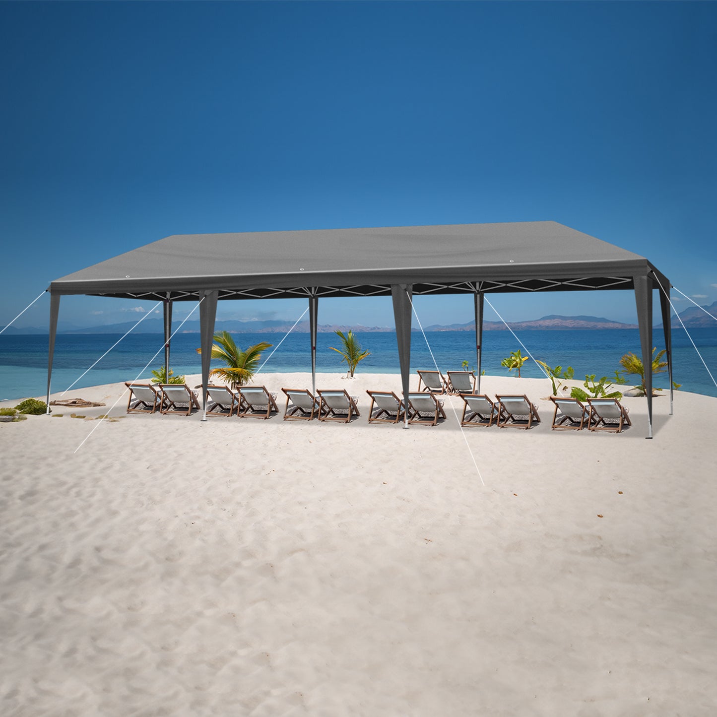 10x30ft Dark Grey, No Fence, Folding Shed Oxford Cloth White Spray Plastic Frame With 8 Sandbags With Tug Bag