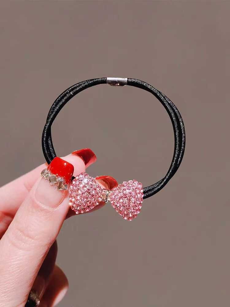 2PCS Temperament Water Diamond Butterfly Bow Hair Rope
