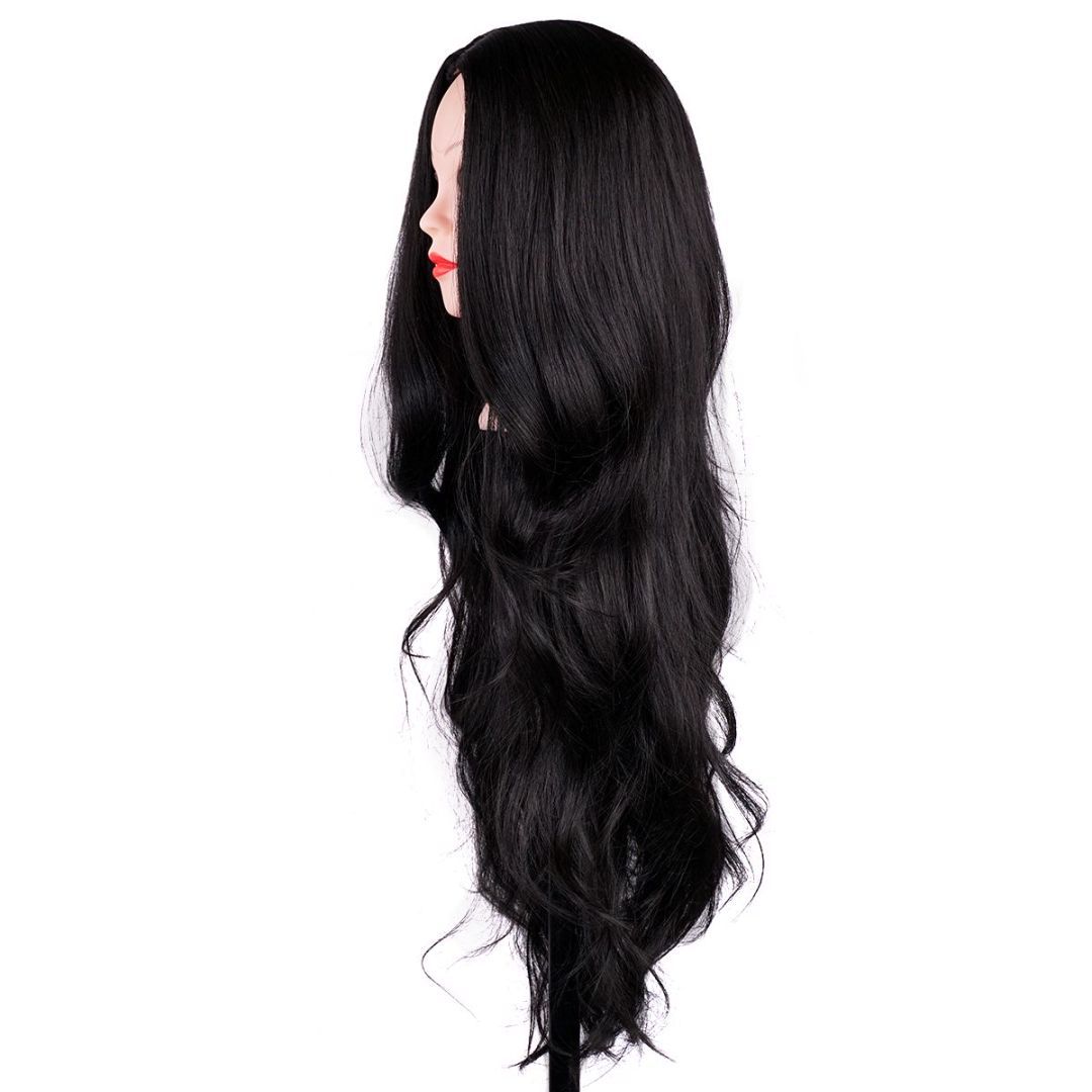 bald beautiful woman long hair hair loss confidence - black wig