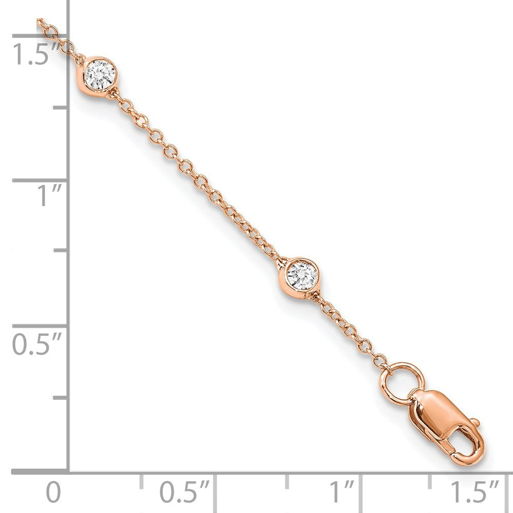 14k Rose Gold 1/2 Ct Round Lab Grown Diamond Station Rolo Chain Anklet 9"