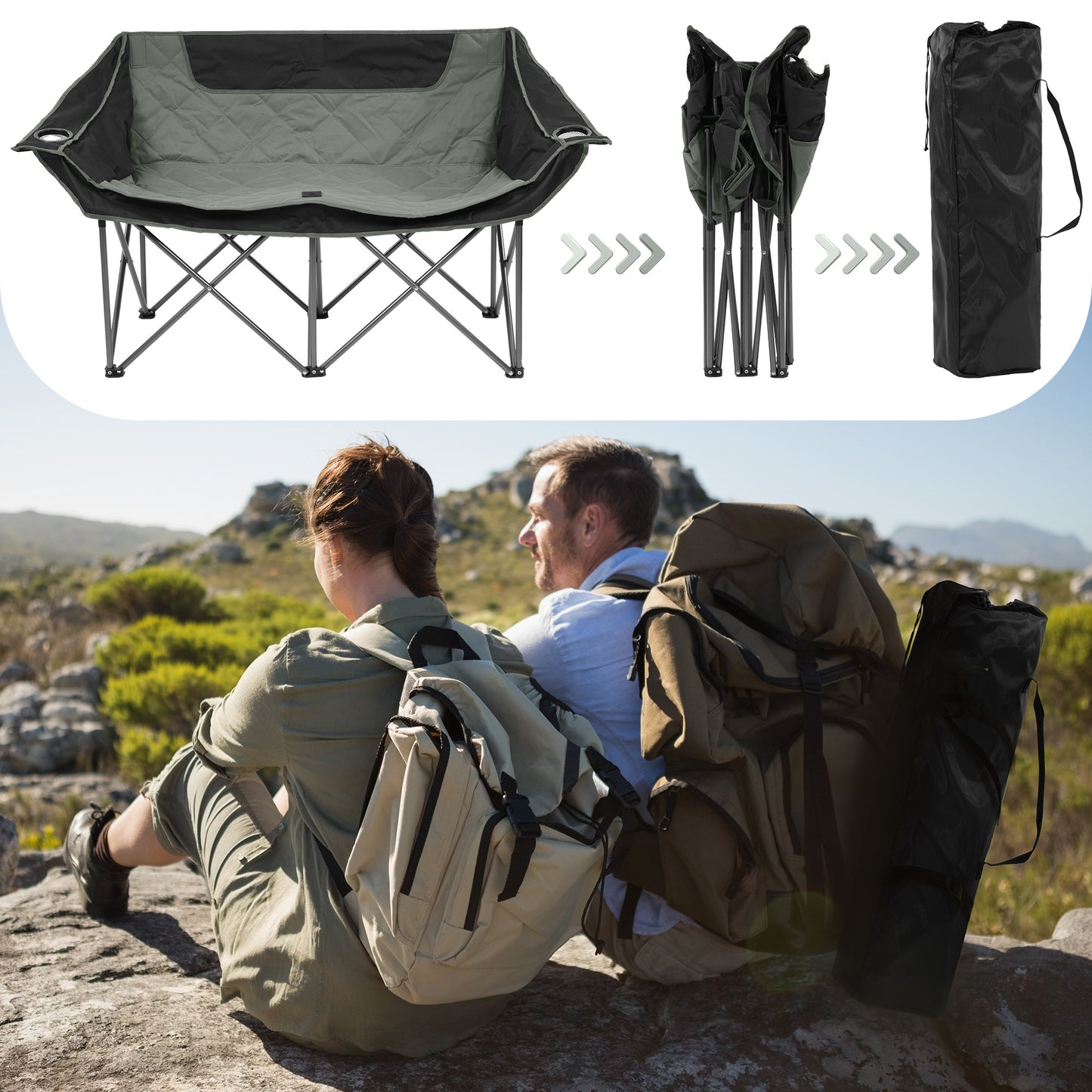 Outdoor Camping Chair, Oversized Recliner With Armrests, Cup Holder And Carrying Bag, Outdoor Heavy Duty Folding Chair
