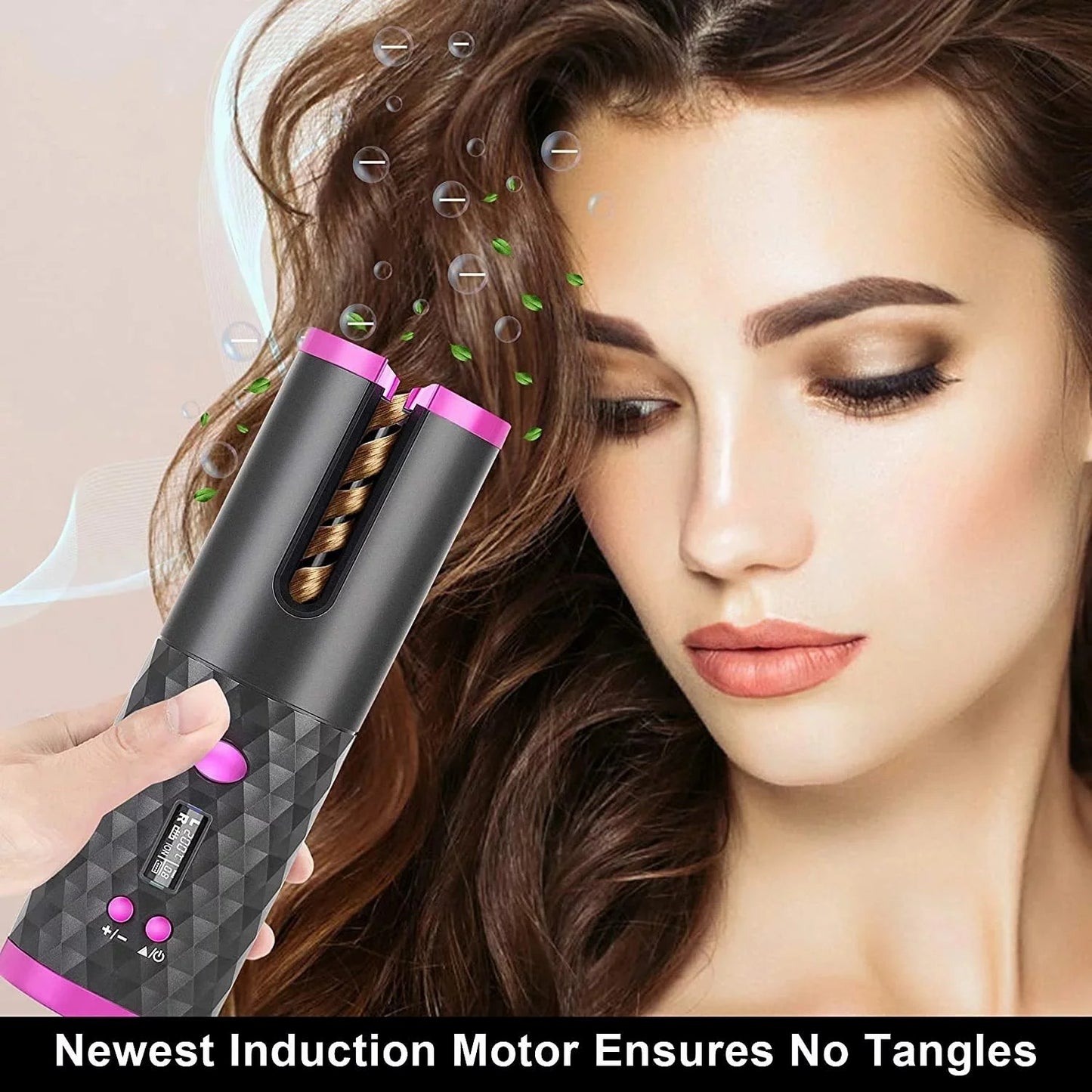 ポータブル自動ヘアアイロン、セラミック回転式コードレス自動カーリングアイロンワンド、ヘアスタイリング用ポータブルUSB充電式スピンカーラー