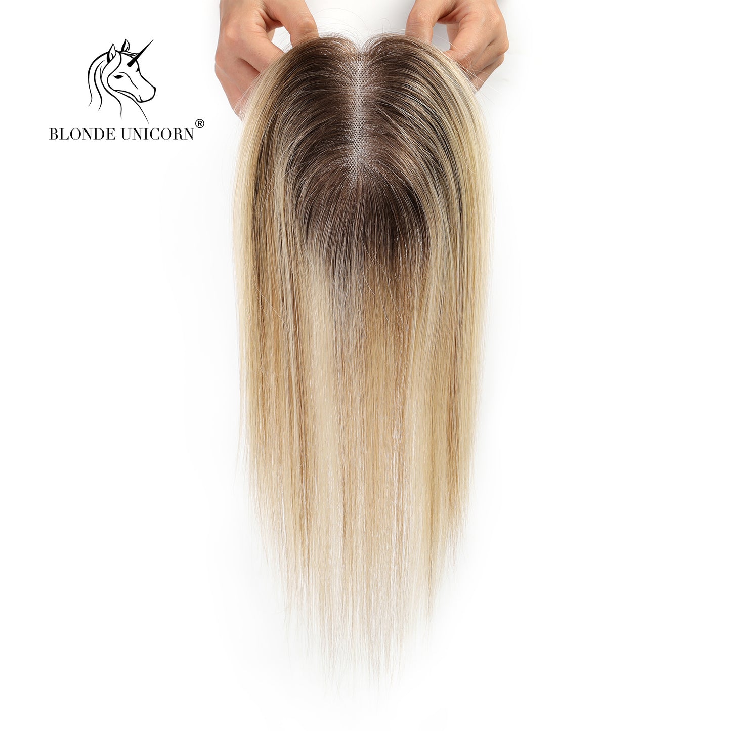 BlondeRooted Bleach Blonde Hand-Tied Real Human Hair Toppers For Women