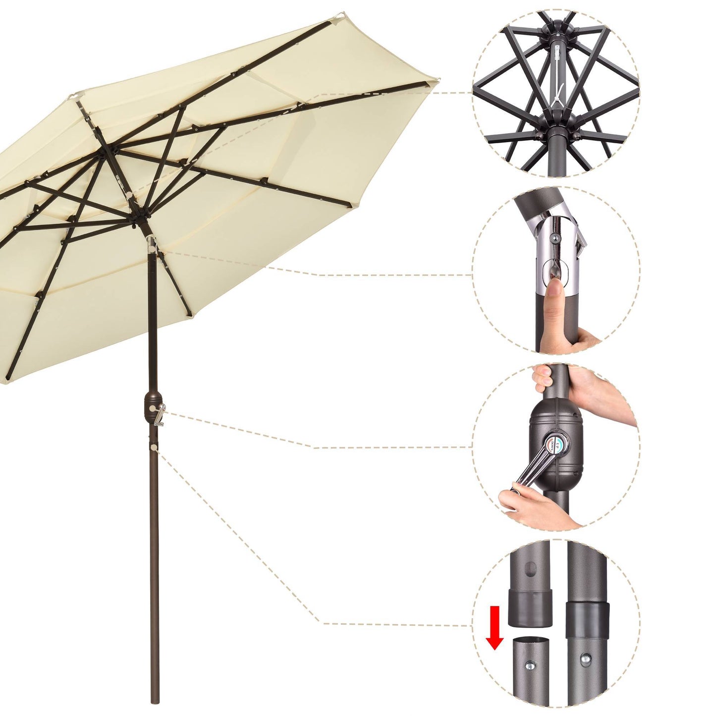 9Ft 3-Tiers 24LEDS Patio Umbrella