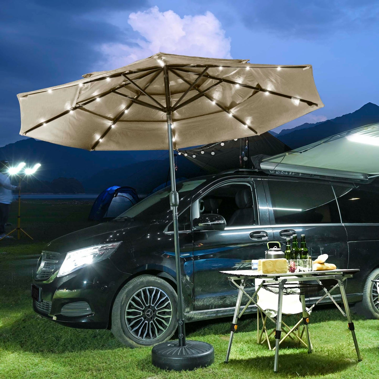 9Ft 3-Tiers 24LEDS Patio Umbrella