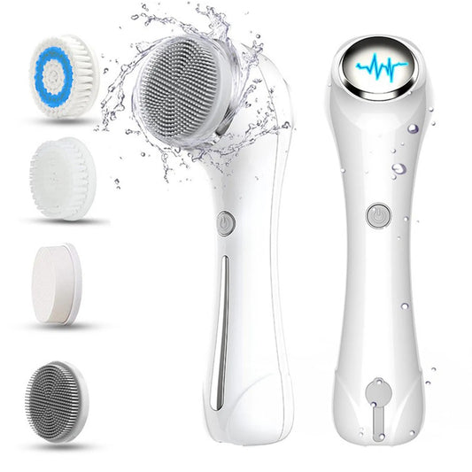 洗顔ブラシ、角質除去ブラシ、IPX7防水3-in-1マッサージ、ディープクレンジング、充電式、ブラシヘッド交換4個付き、ホワイト