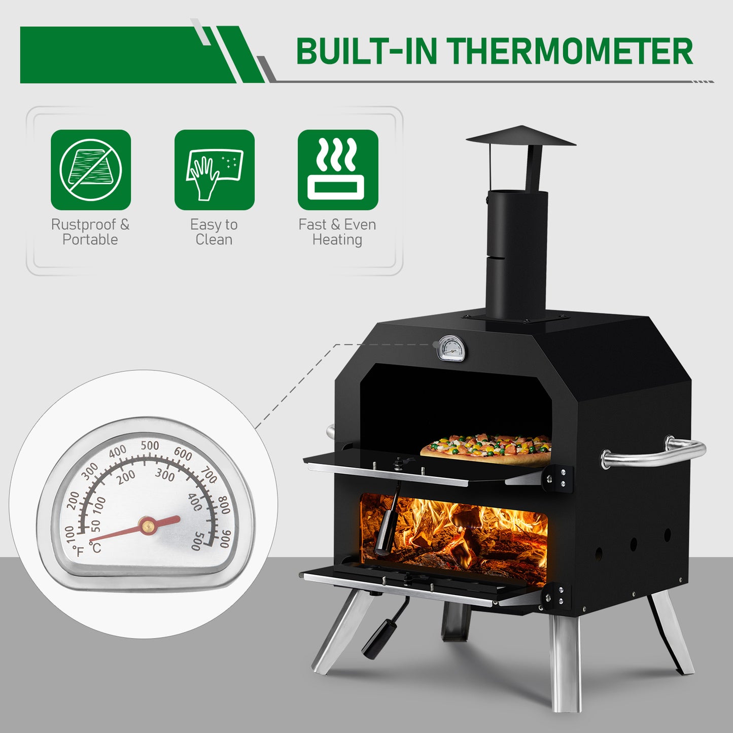 Black Bottom With Folding Table Legs Pizza Oven Square With Chimney Iron Carbon Oven