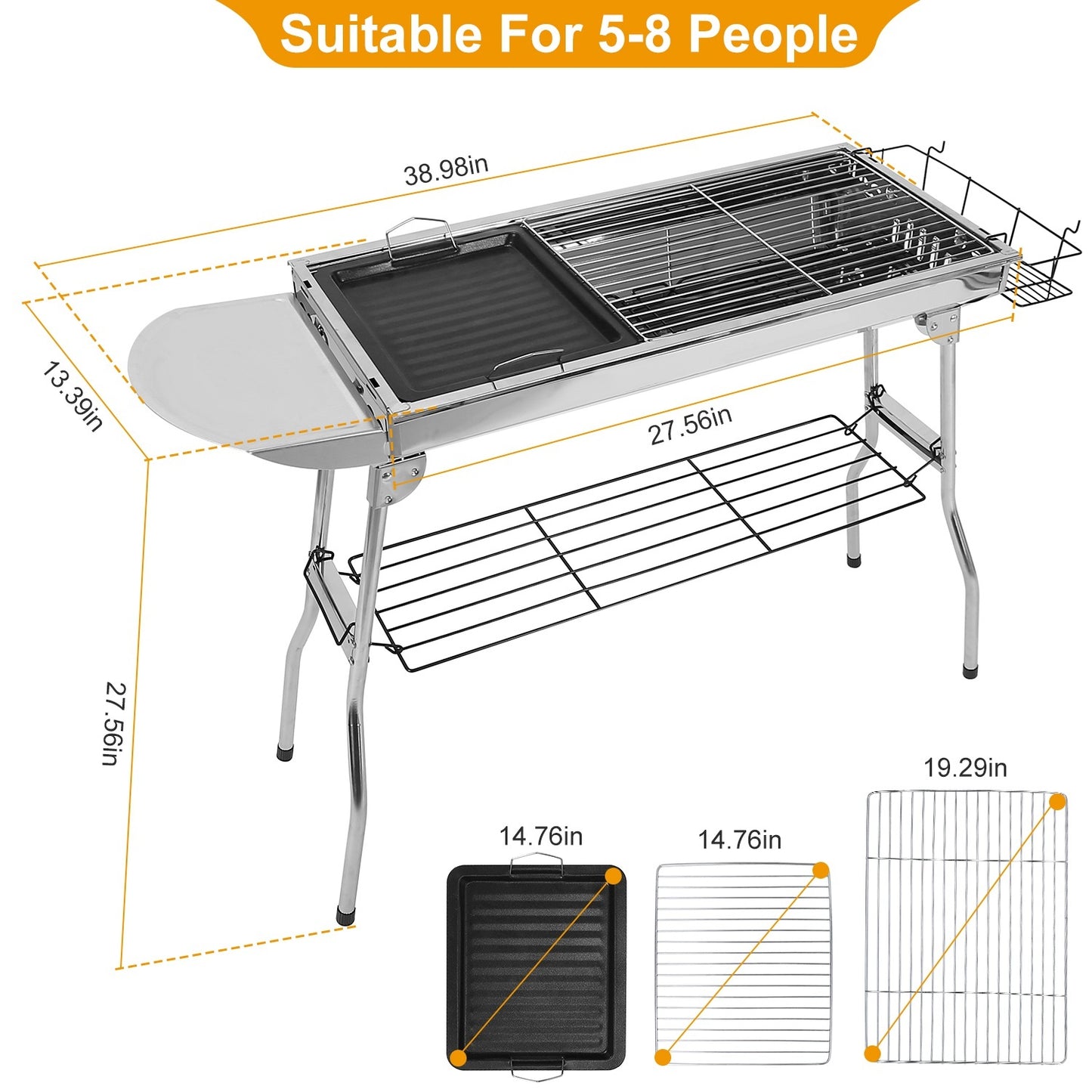 1Pc Foldable BBQ Grill Portable Charcoal Barbeque Grill Stainless Steel BBQ Grill For Picnic Camping Yard Cooking Fedex Shipping