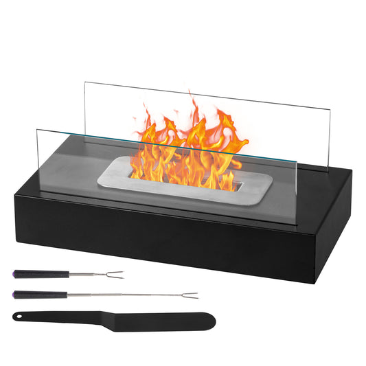Black 13.8x7.1x5.5in With Windshield, Two Telescopic Forks, Fire Extinguishing Handle, Rectangular, Smokeless Stove, Iron Body, Stainless Steel Combustion Chamber
