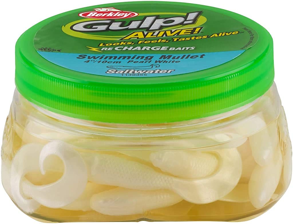 Berkley Gulp! Alive! Swimming Mullet Soft Fishing Bait  Pearl White 6in - Pint 4x7