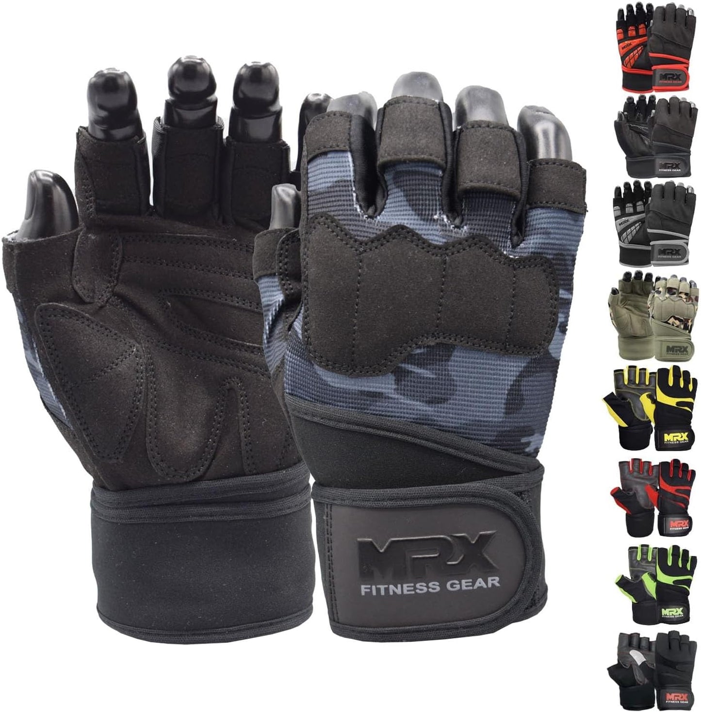 MRX Weightlifting Gloves for Gym Workout Training Long Wrist Strap