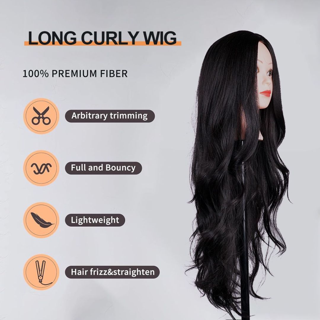 bald beautiful woman long hair hair loss confidence - black wig