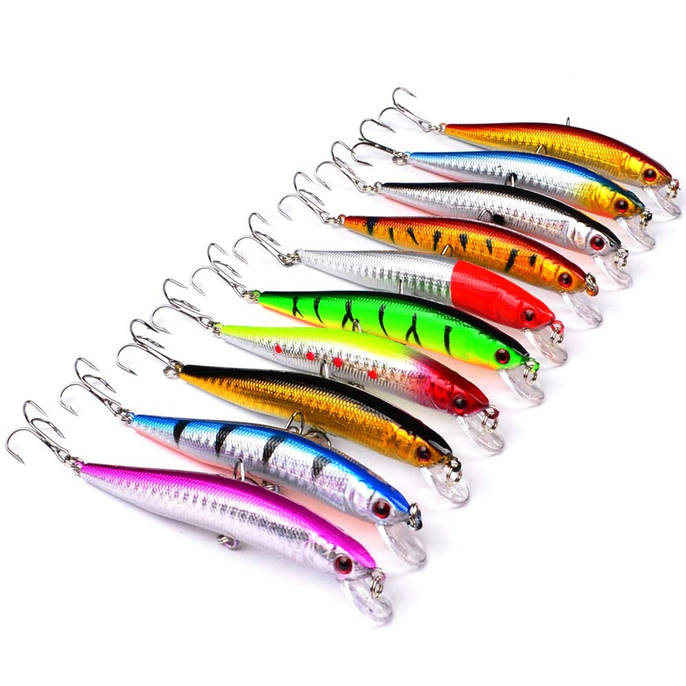 OriGlam 10pcs Fishing Lures Hard Minnow Baits Life-Like Swimbait Fishing Lures Minnow Hard Lure Bass Trout Baits Kit Topwater Hard Baits Crankbait Swimbait for Saltwater Freshwater