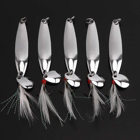 OriGlam 5個スプーンルアーハードフィッシングルアーフィッシングルアースプーンベイトメタルルアーキットハードベイトフィッシングスピニングルアーハードメタルスピナーベイトトレブルフック​​サーモンバス用