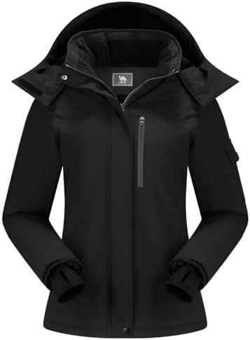 CAMEL CROWN Women's Ski Jacket Waterproof Warm Coat Winter Fleece Snow Coat Hooded Snowboarding Jacket